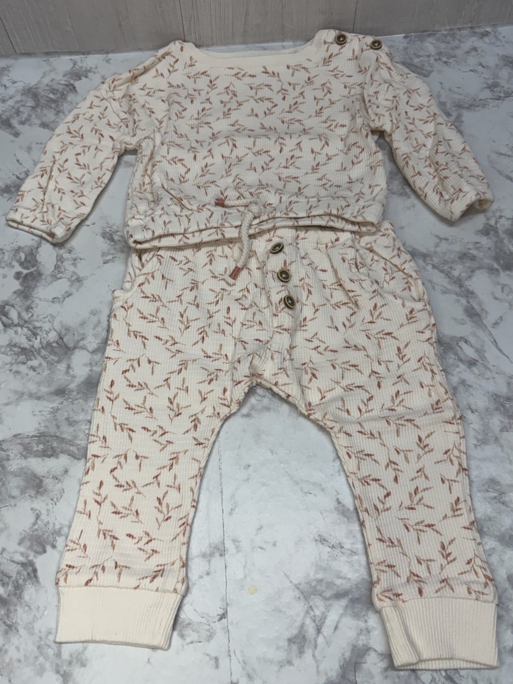 Cream Floral Ribbed Baby Romper Set with Button Detail Fall Outfit Baby girls